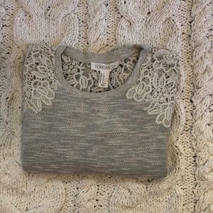 Forever 21 // grey sweater with white lace detail